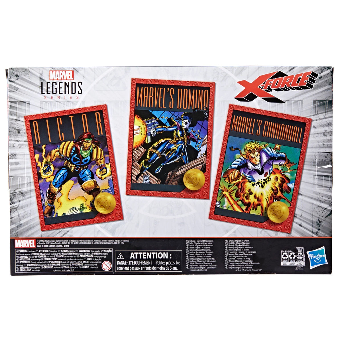 Marvel Legends X-Force Domino Rictor Cannonball 3-Pack box back comic artwork