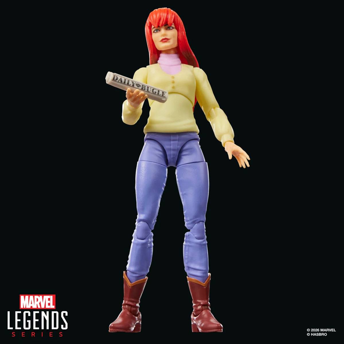 Marvel Legends Mary Jane Watson action figure holding Daily Bugle newspaper