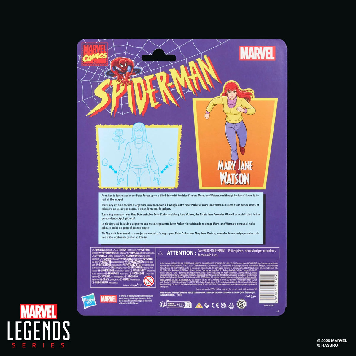 Marvel Legends Mary Jane Watson Spider-Man Animated Series Retro Collection package back